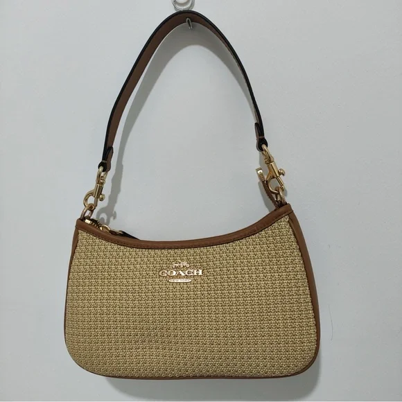 Coach Light Beige Woven Straw Hobo Bag - Picture 1 of 10